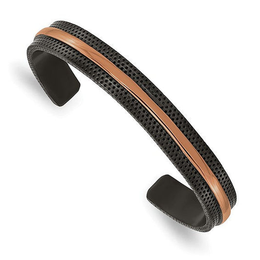 Textured Stainless Steel Black and Brown Cuff Bangle Bracelet