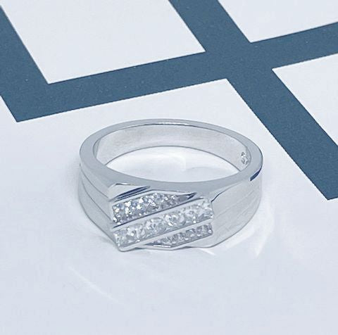 Sterling Silver Men's Ring with Vibrant CZ Stones