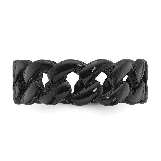 Black Polished Stainless Steel Curb Band Ring