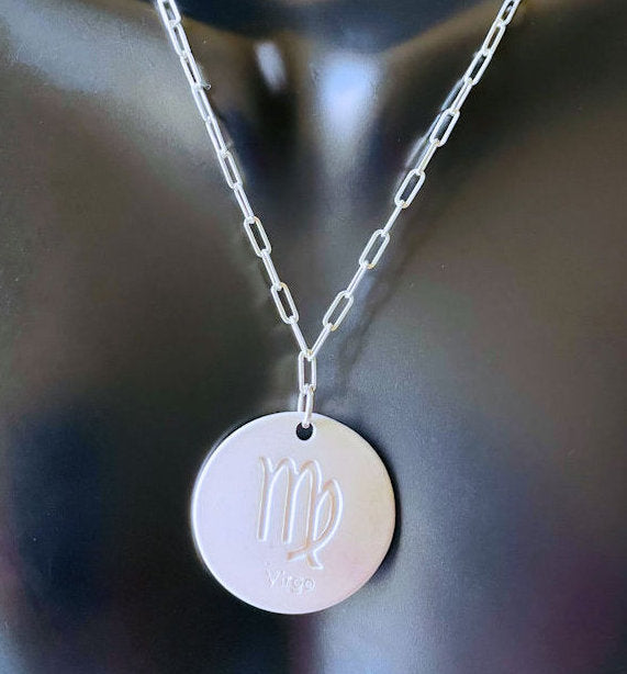 Sterling Silver Paper Clip Chain with Virgo Zodiac Charm