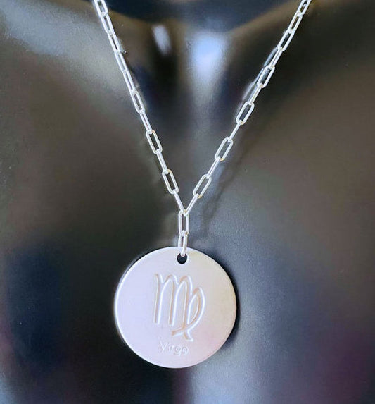 Sterling Silver Paper Clip Chain with Virgo Zodiac Charm