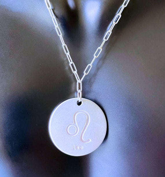 Sterling Silver Paper Clip Chain with Leo Zodiac Charm