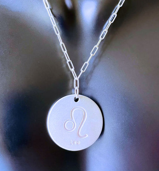 Sterling Silver Paper Clip Chain with Leo Zodiac Charm