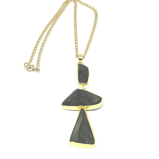 Geometric Shape Labradorite Pendant with Aluminum Chain