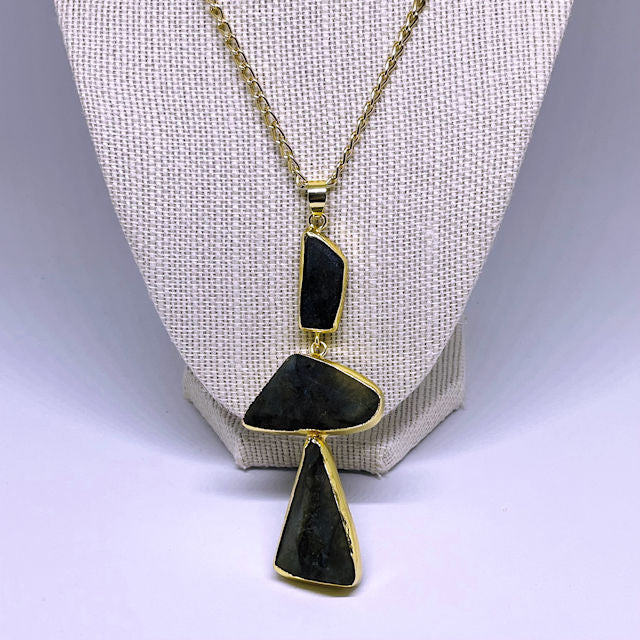 Geometric Shape Labradorite Pendant with Aluminum Chain