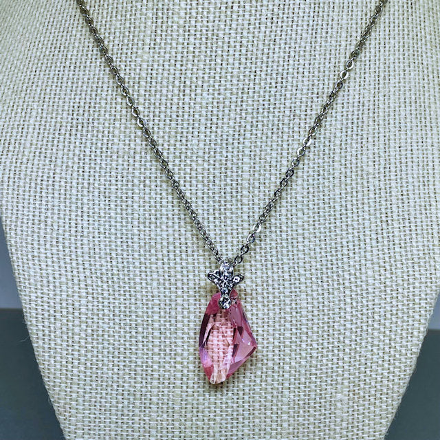 Light Rose Crystal Pendant with Stainless Steel Chain
