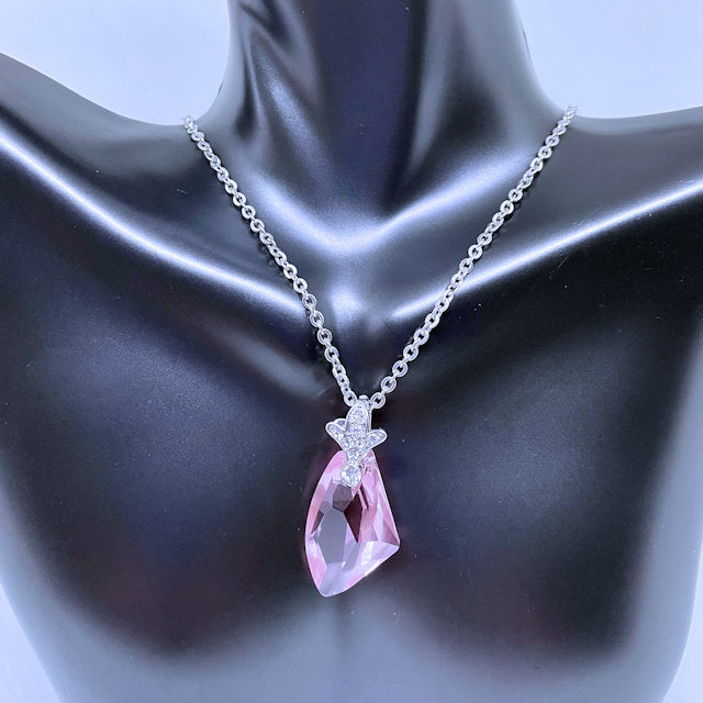 Light Rose Crystal Pendant with Stainless Steel Chain