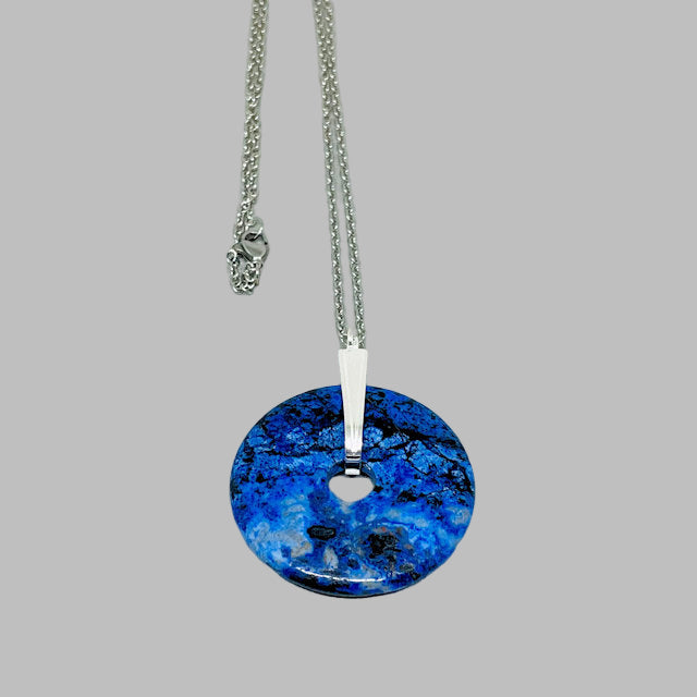 Dumortierite 40mm Donut Pendant with 18" Stainless Steel Chain
