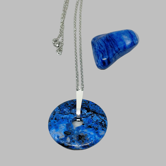 Dumortierite 40mm Donut Pendant with 18" Stainless Steel Chain