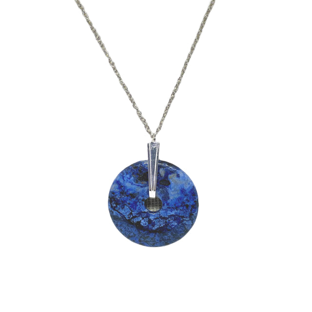 Dumortierite 40mm Donut Pendant with 18" Stainless Steel Chain