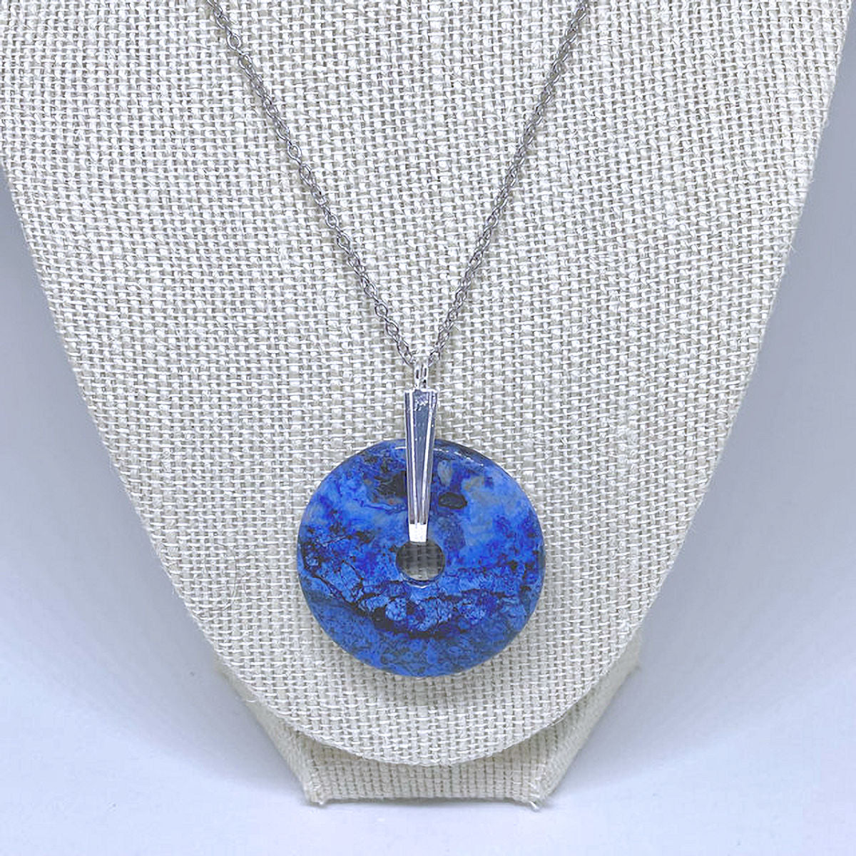 Dumortierite 40mm Donut Pendant with 18" Stainless Steel Chain