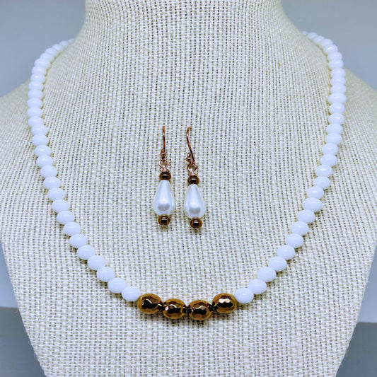 White Agate Necklace accented with Faceted Bronze Hematite Beads