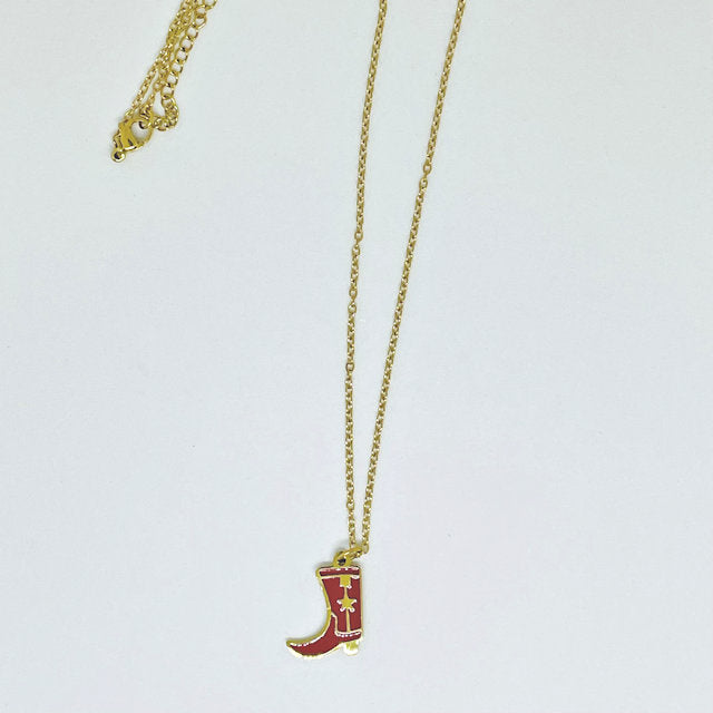 18K gold stainless steel Epoxy 3/4" red boot charm on stainless steel chain