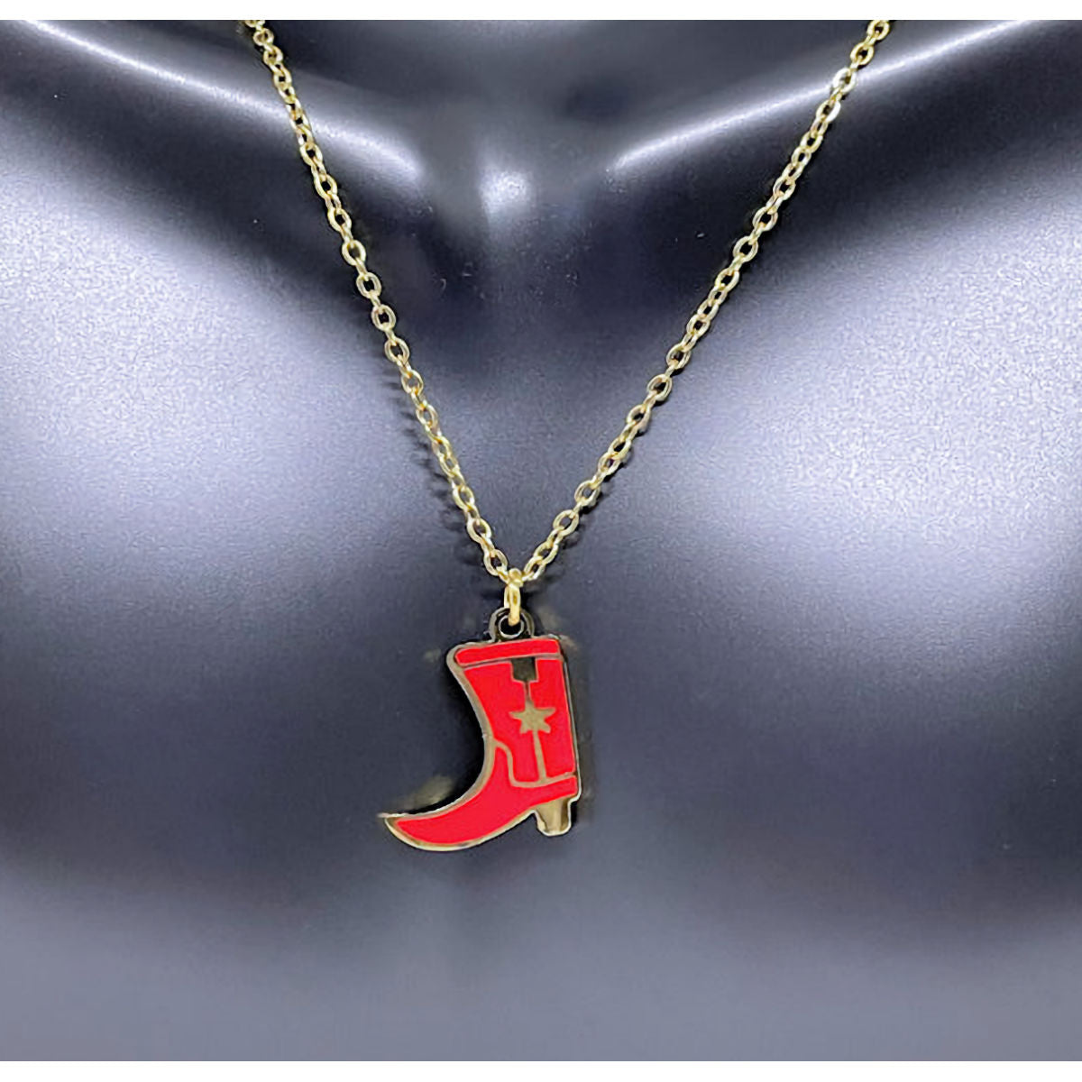 18K gold stainless steel Epoxy 3/4" red boot charm on stainless steel chain
