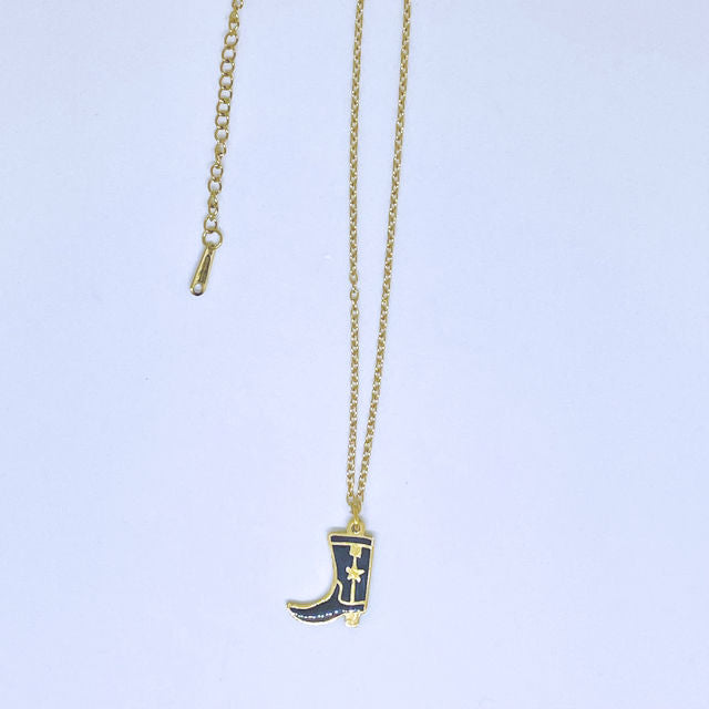 18K gold stainless steel Epoxy 3/4" black boot charm on stainless steel chain