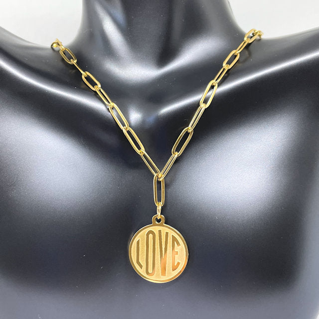 Gold Stainless Steel Paper Clip necklace with LOVE charm