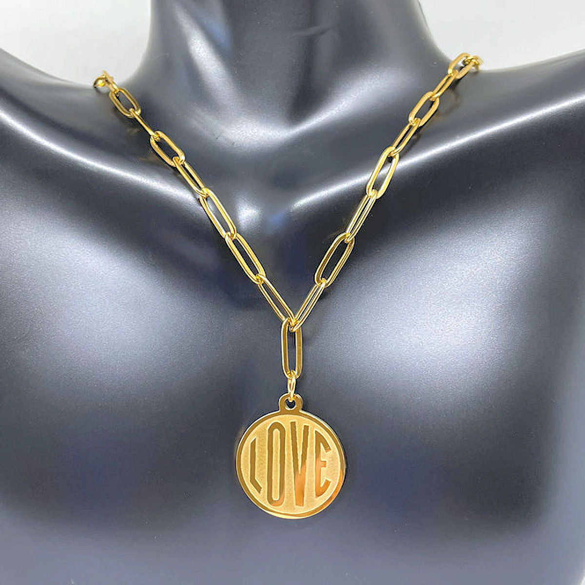 Gold Stainless Steel Paper Clip necklace with LOVE charm