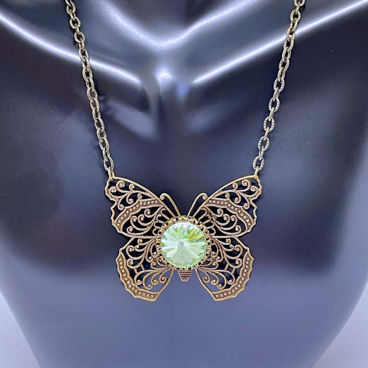 Antique Bronze Filigree Butterfly Necklace