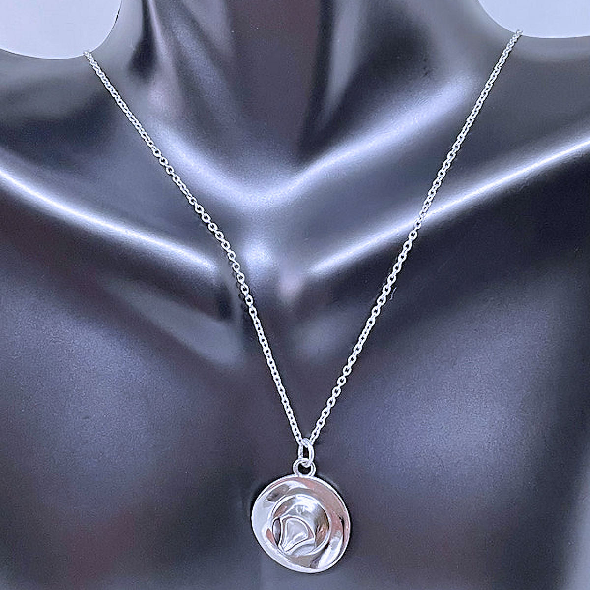 18" Dainty Stainless Steel Chain with Stainless Steel Cowboy Hat Charm