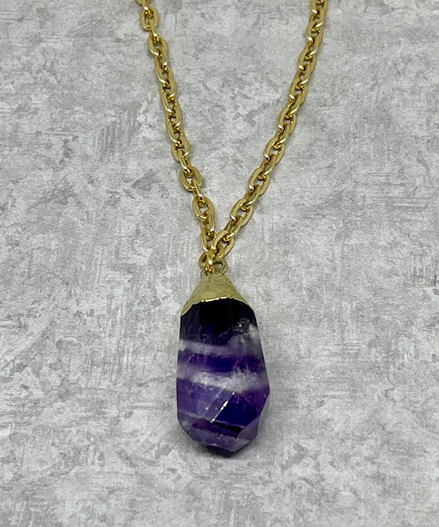 Gold Plated Necklace with Amethyst Nugget Pendant
