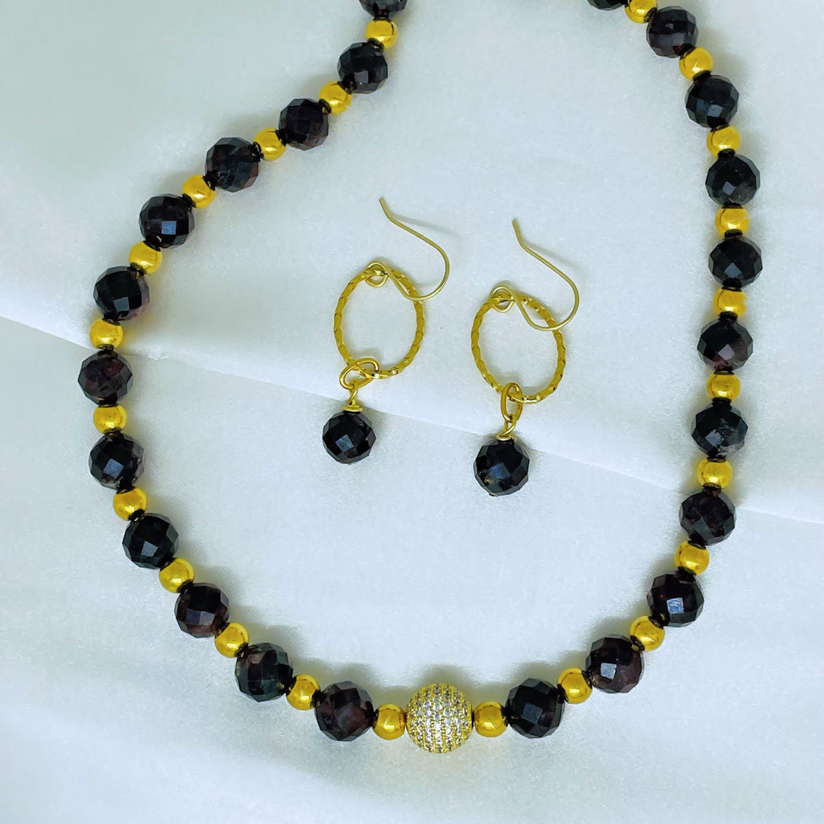 Red Garnet Faceted Necklace & Earrings Set