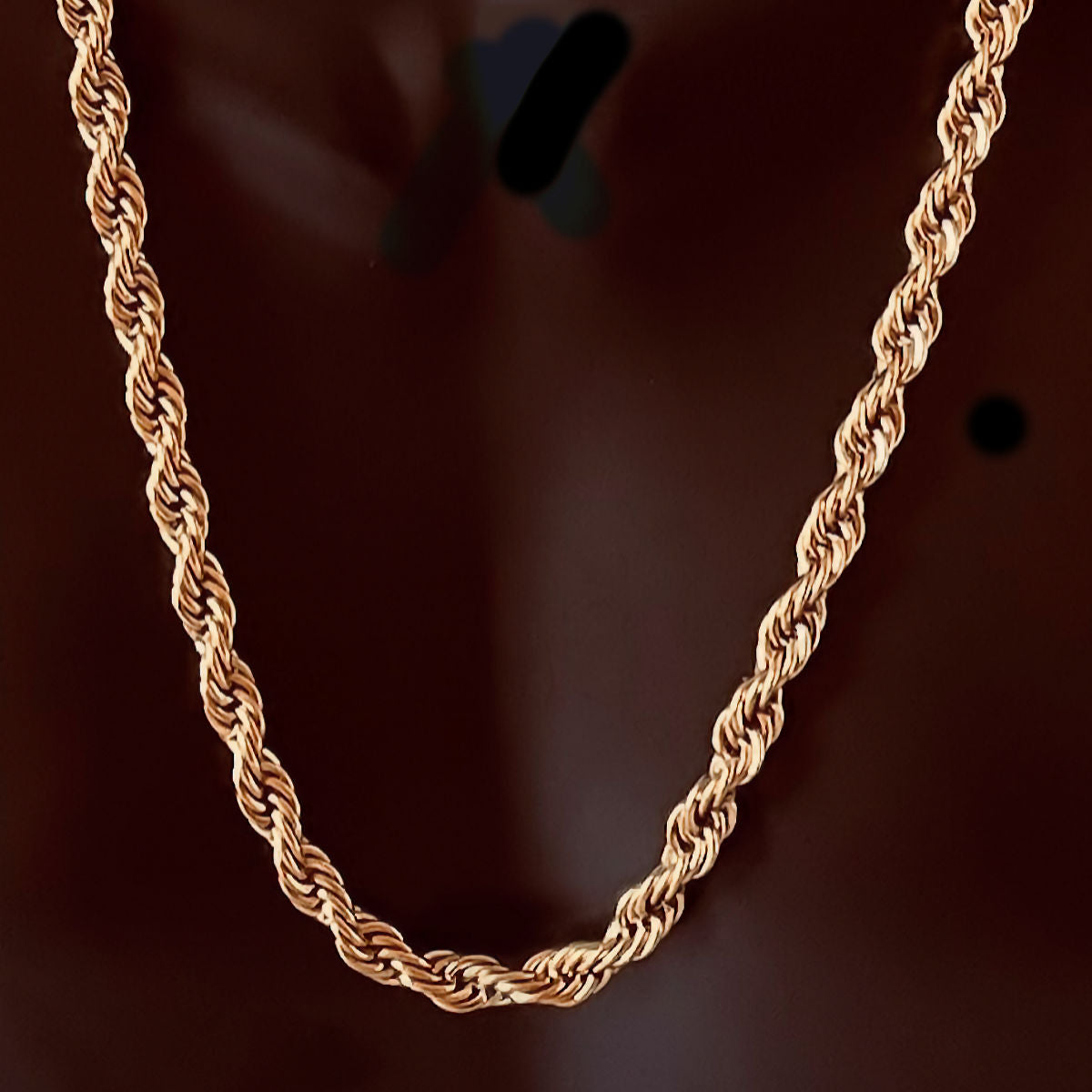 4mm 18K Gold Stainless Steel Rope Chain Necklace