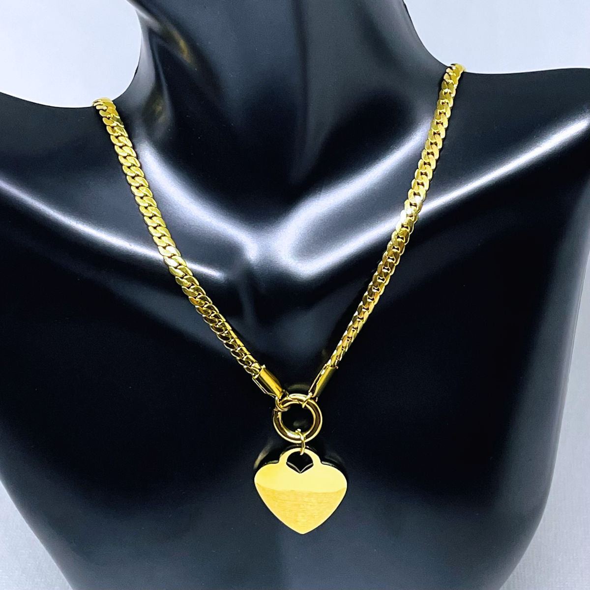 Gold PVD Herringbone Necklace with Heart Charm