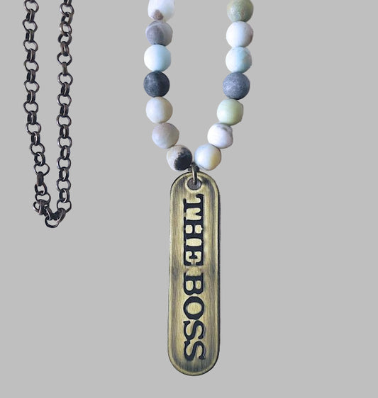 Matte Amazonite Beaded Necklace with Pendant