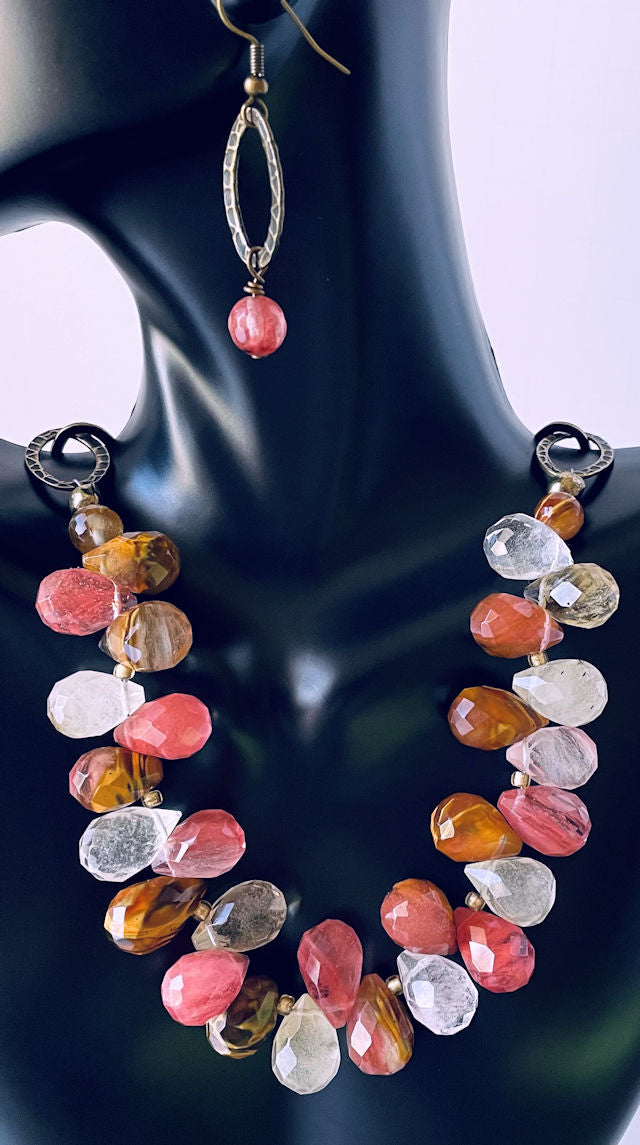 Faceted Briolette Fire Cherry Quartz Necklace