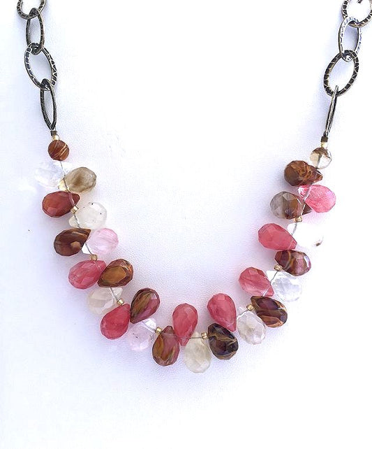 Faceted Briolette Fire Cherry Quartz Necklace