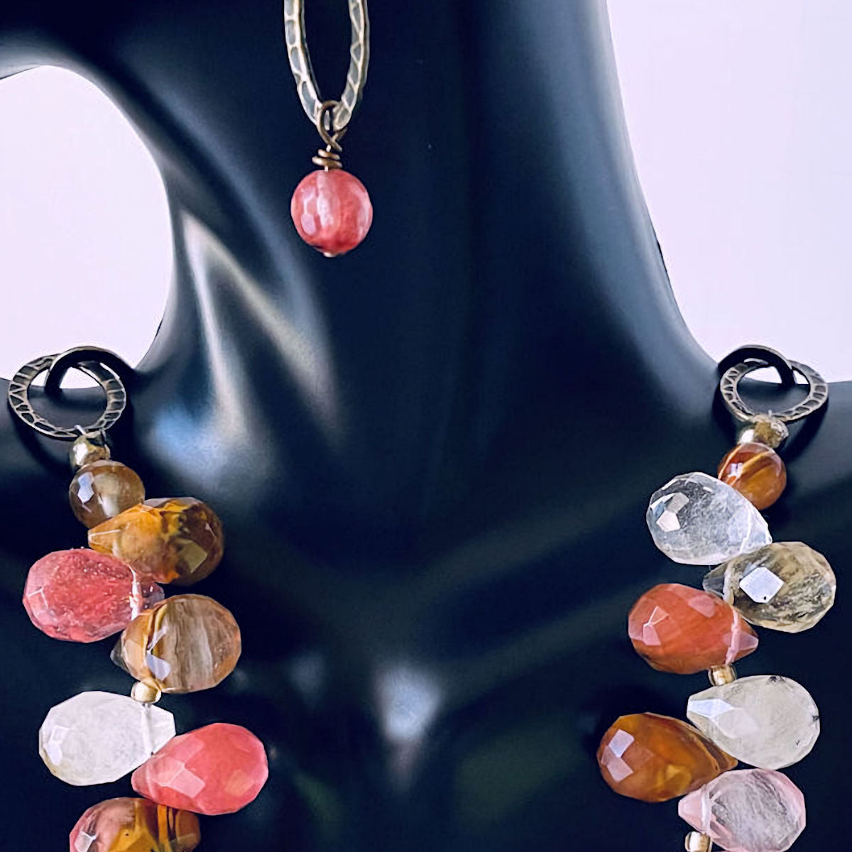 Faceted Briolette Fire Cherry Quartz Necklace