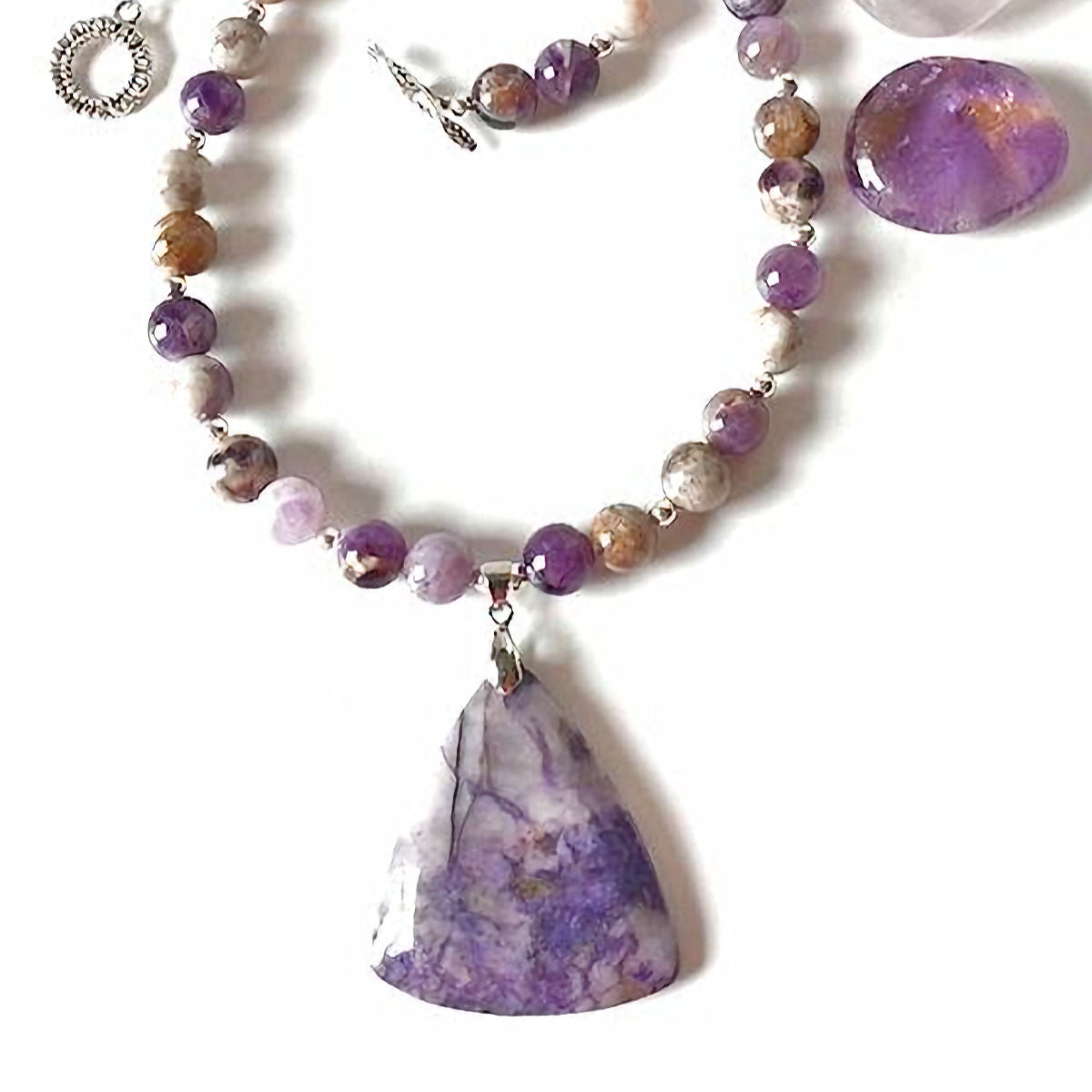Chevron Amethyst Beaded Necklace with Purple Agate Pendant