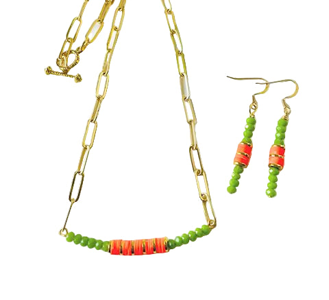 Faceted Green Chinese Crystal Necklace and Earring Set