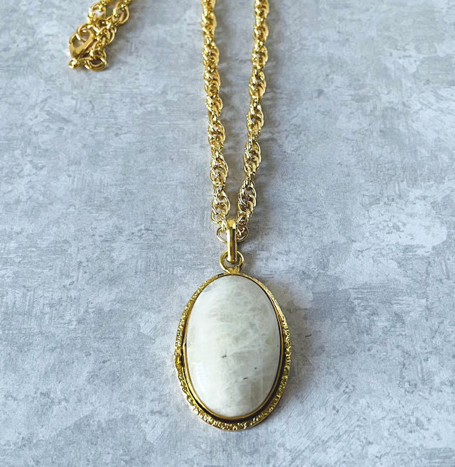 Oval Moonstone Pendant with Gold Plated Chain