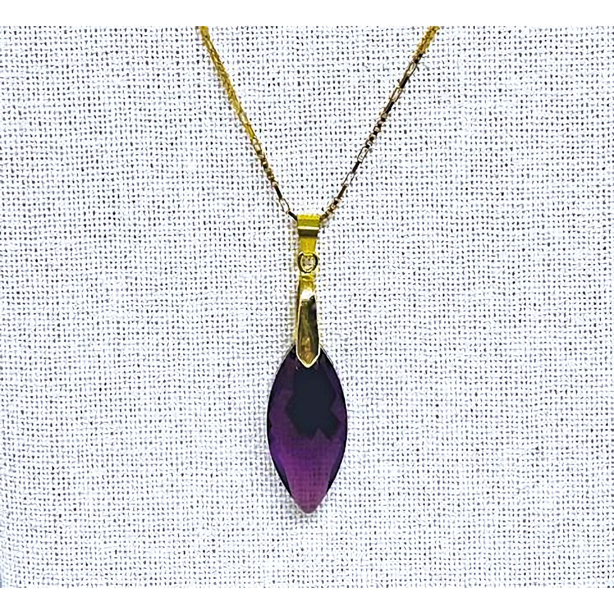 Faceted Marquise Amethyst Crystal Pendant with Gold Chain