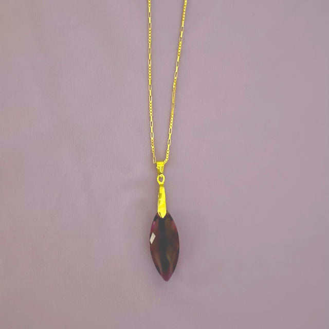 Faceted Marquise Amethyst Crystal Pendant with Gold Chain