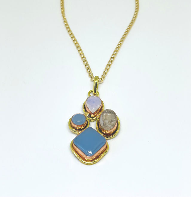 Blue Chalcedony, Moonstone & Quartz Pendant on 20" Chain