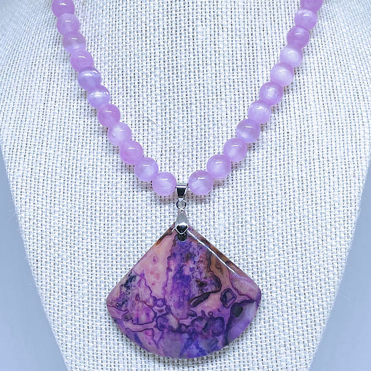 Natural Purple Selenite Necklace with Agate Pendant