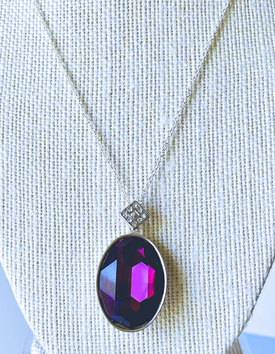 Sterling Silver Necklace with Purple Oval CZ Pendant