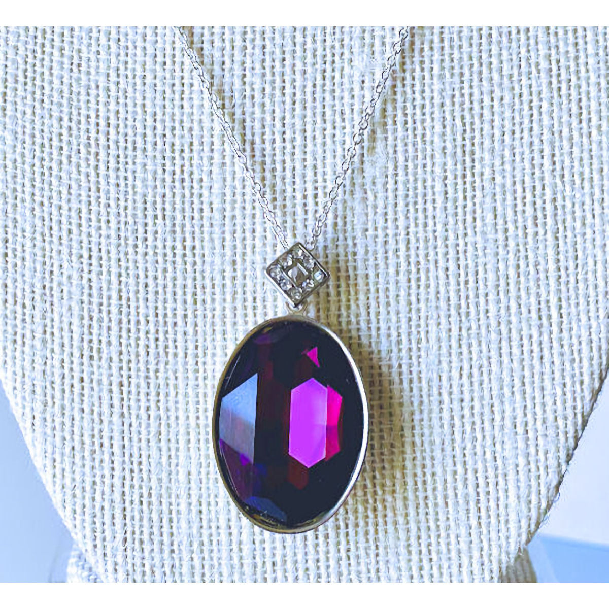 Sterling Silver Necklace with Purple Oval CZ Pendant