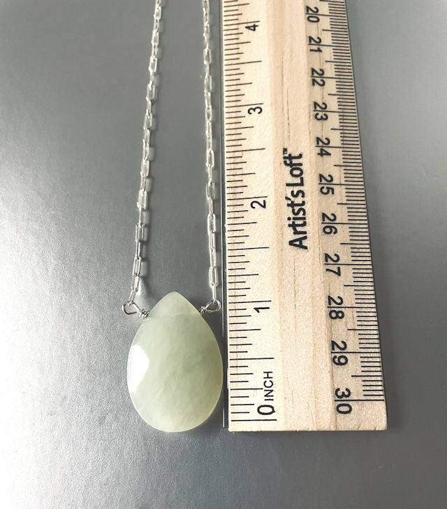 Sterling Silver Paper Clip Necklace with Seafoam Green Chalcedony Pendant