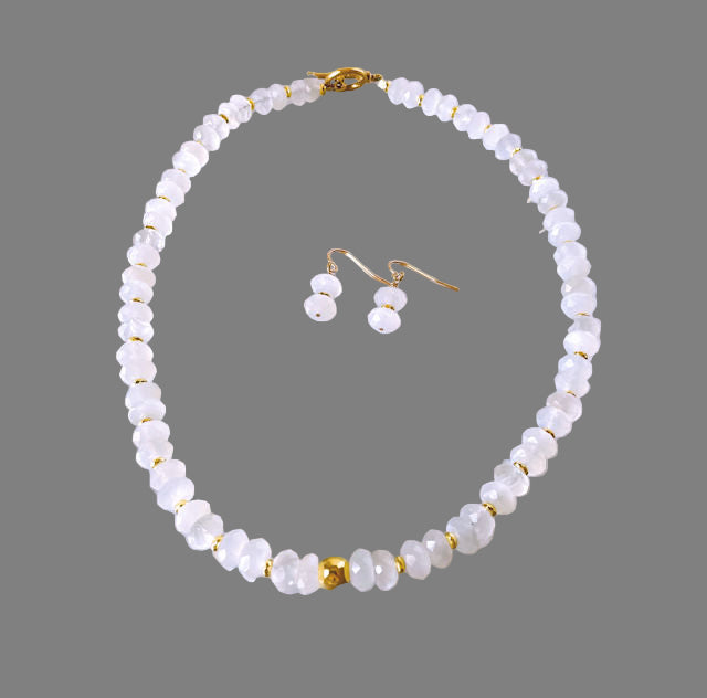 Natural Moonstone Necklace and Earring Set with Gold Hematite Accents