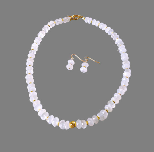 Natural Moonstone Necklace and Earring Set with Gold Hematite Accents