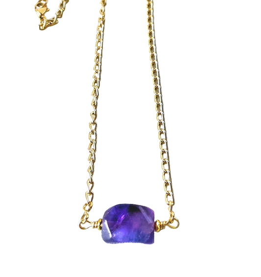 Amethyst Nugget Pendant Necklace with Gold Chain