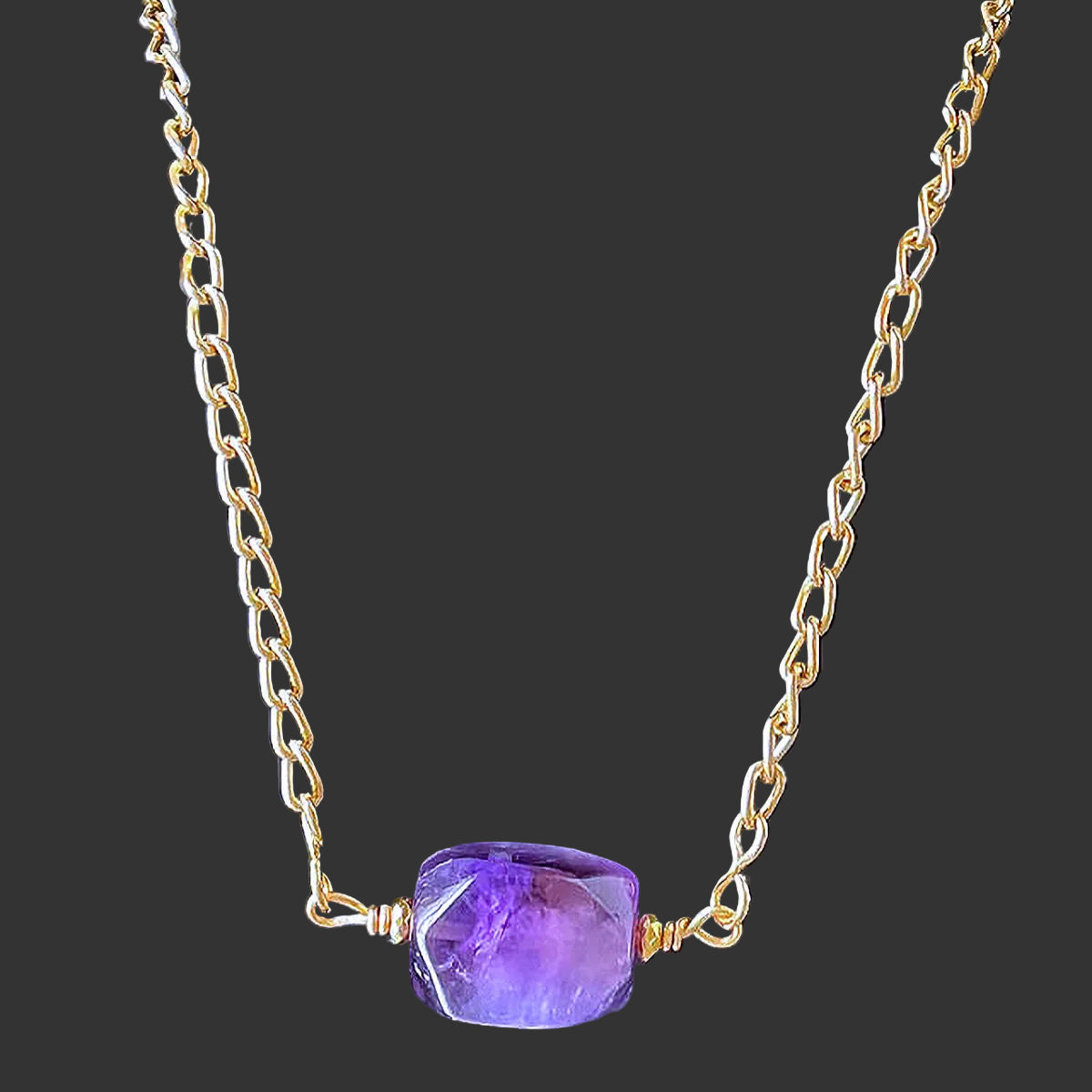 Amethyst Nugget Pendant Necklace with Gold Chain