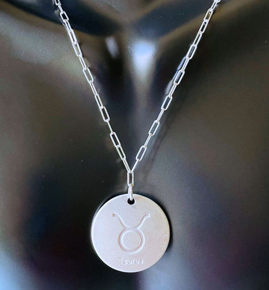 18" Sterling Silver Paper Clip Chain with Taurus Zodiac Charm