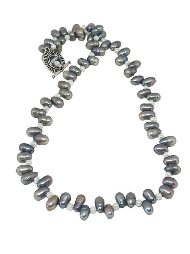 Rice Freshwater Pearl Necklace Accented with White Faux Pearl Spacers