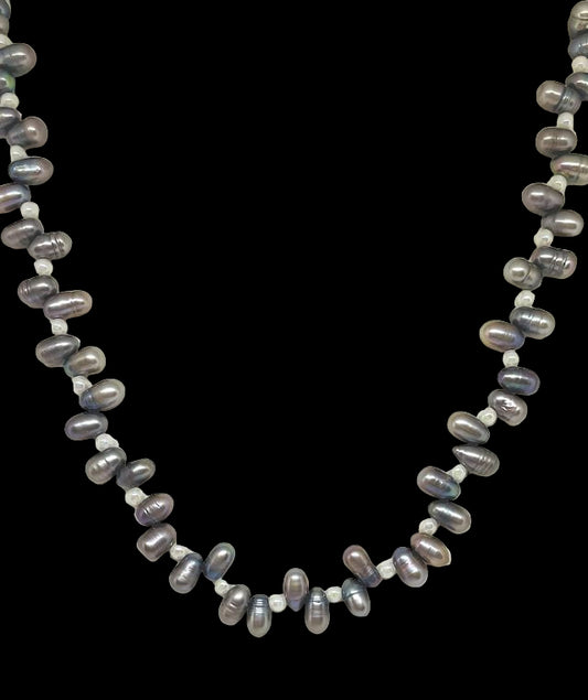 Rice Freshwater Pearl Necklace Accented with White Faux Pearl Spacers