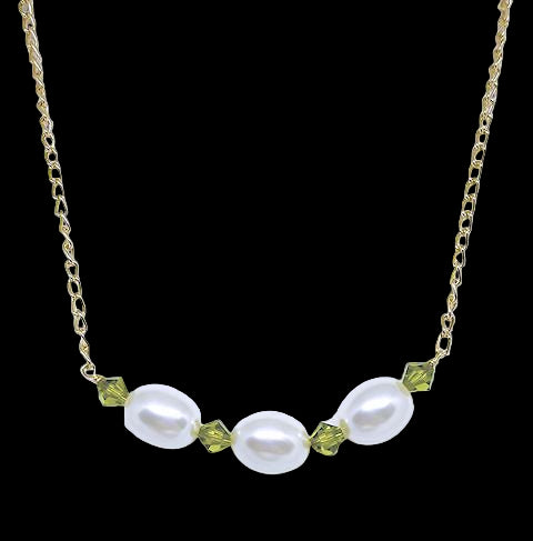 Oval Pearl Necklace Accented with Peridot Crystals
