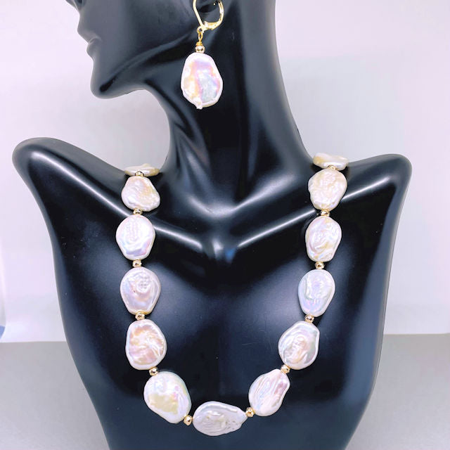Natural Baroque Pearl Necklace and Earring Set